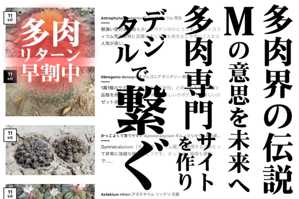 多肉界の伝説「M」の意思を継ぐ者の挑戦!多肉専門サイトを立ち上げ未来へ繋ぐ。